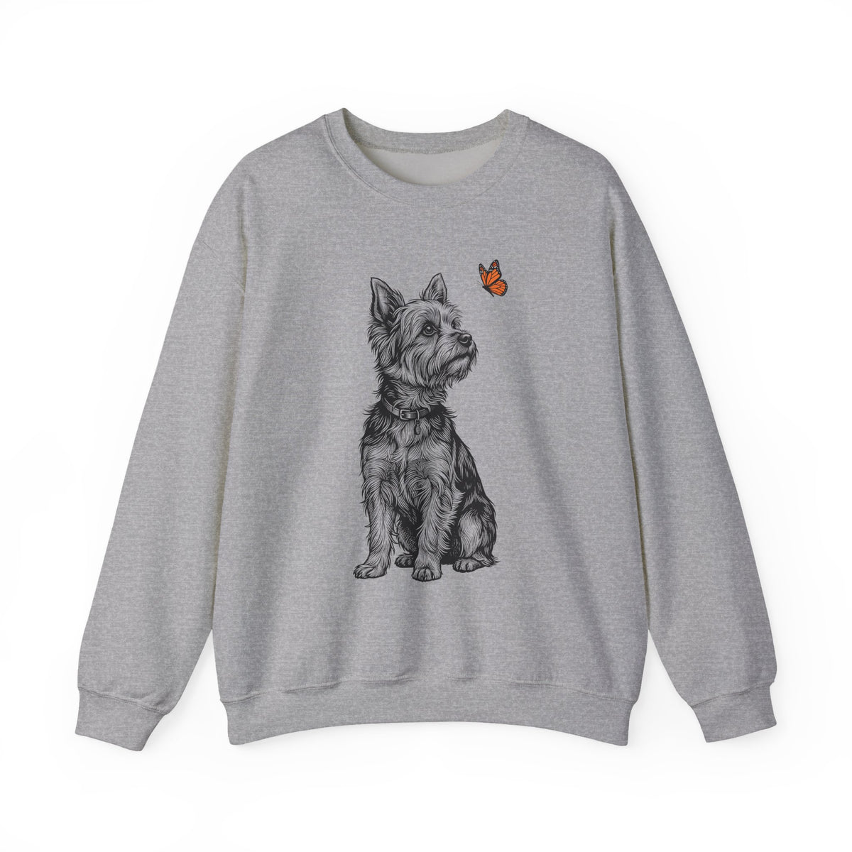 Yorkshire Terrier Butterfly Crewneck Sweatshirt Sport Grey