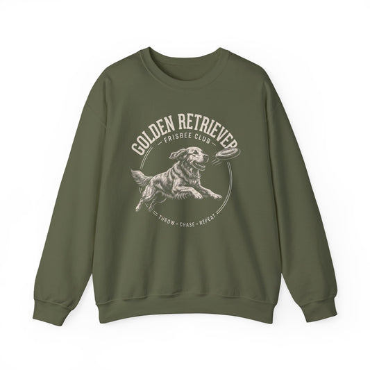 Golden Retriever Frisbee Club Crewneck Sweatshirt Military Green