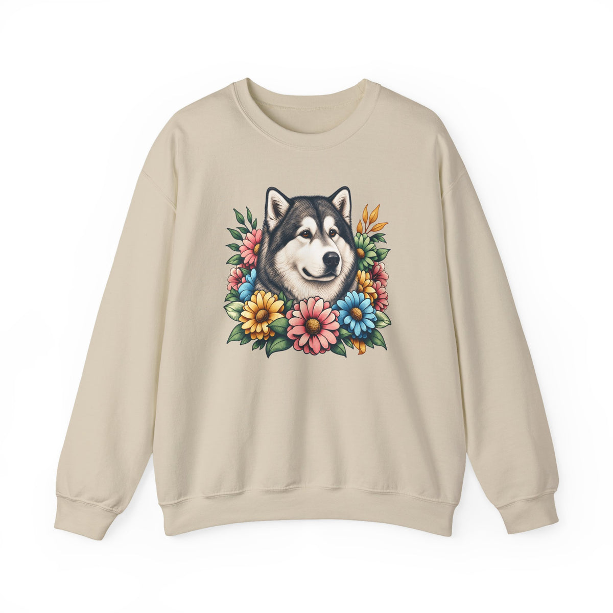 Alaskan Malamute Flower Wreath Crewneck Sweatshirt
