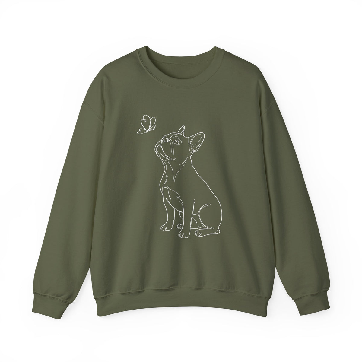 French Bulldog Line Art Crewneck Sweatshirt Military Green