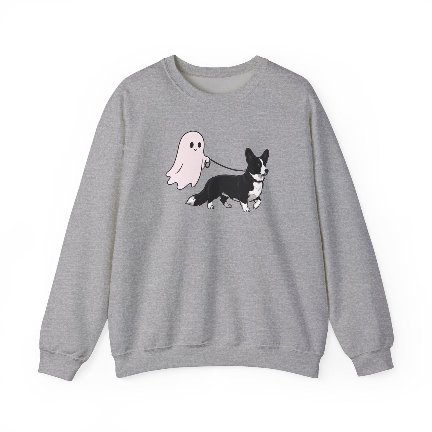 Cardigan Welsh Corgi Black And White Ghost Walk Crewneck Sweatshirt
