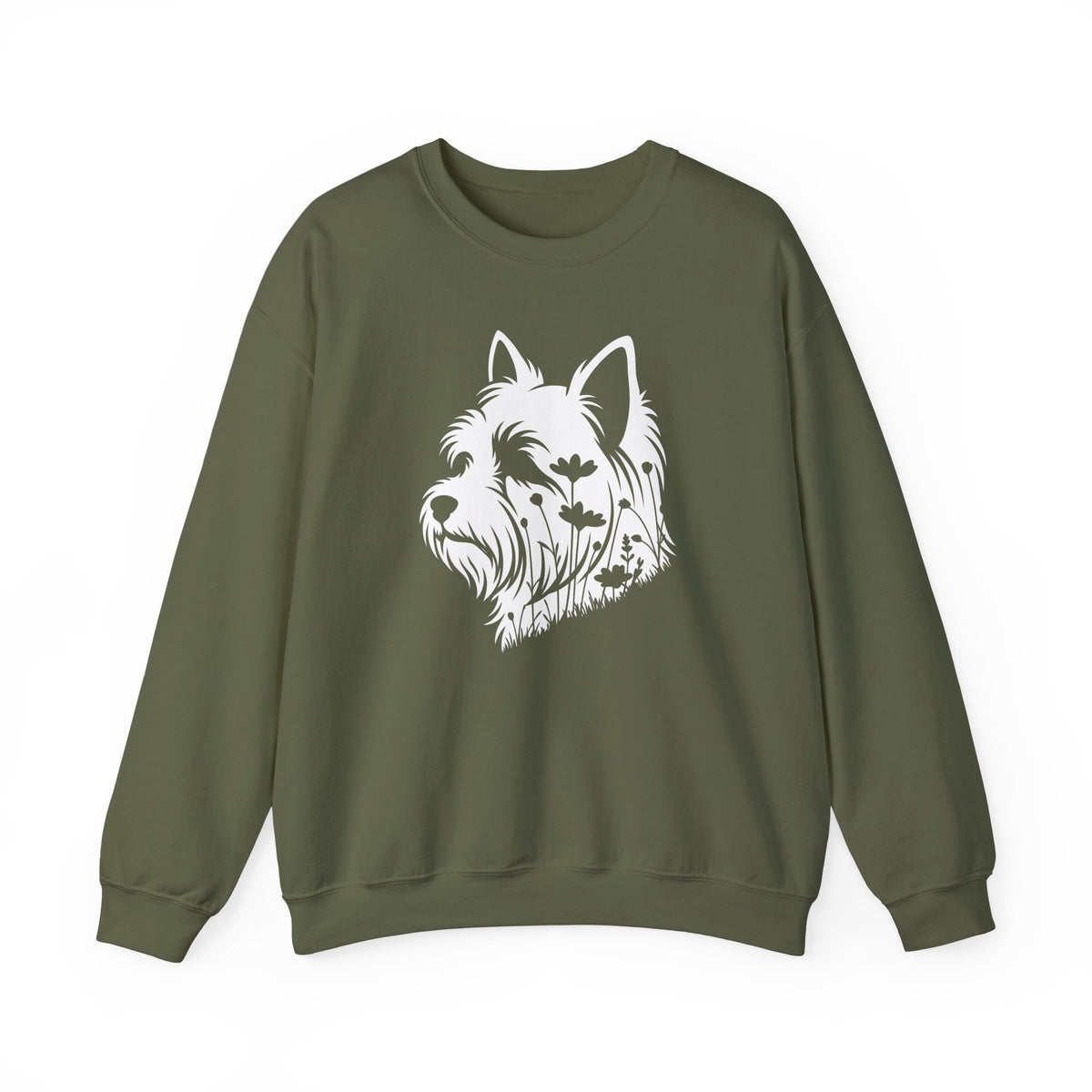 Yorkshire Terrier Flowers Crewneck Sweatshirt Military Green