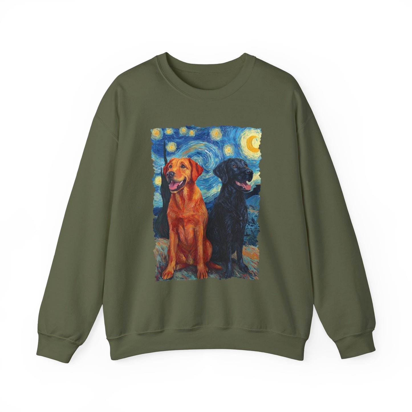 Fox Red & Black Lab Van Gogh Crewneck Sweatshirt