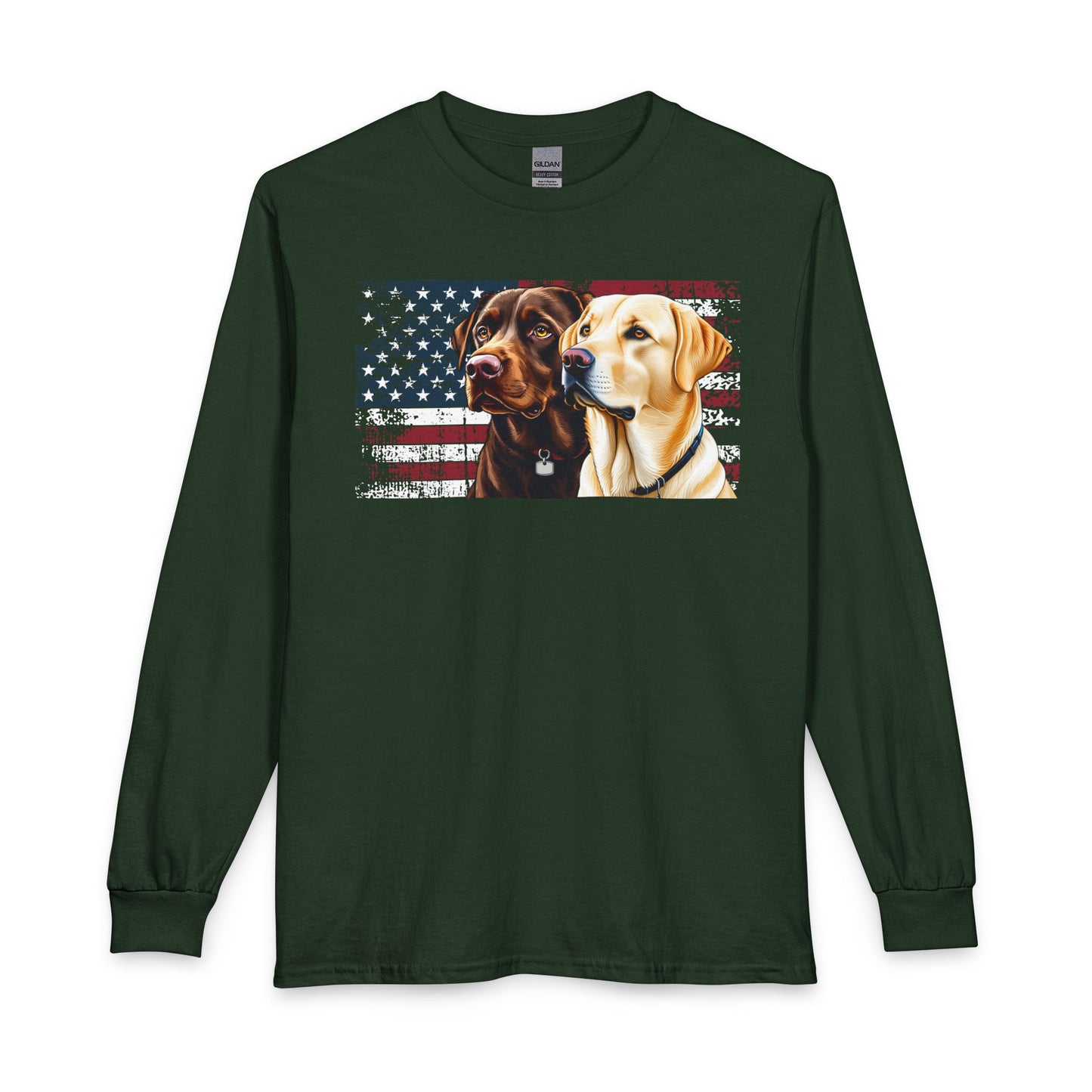 Chocolate & Yellow Lab USA Flag Long Sleeve