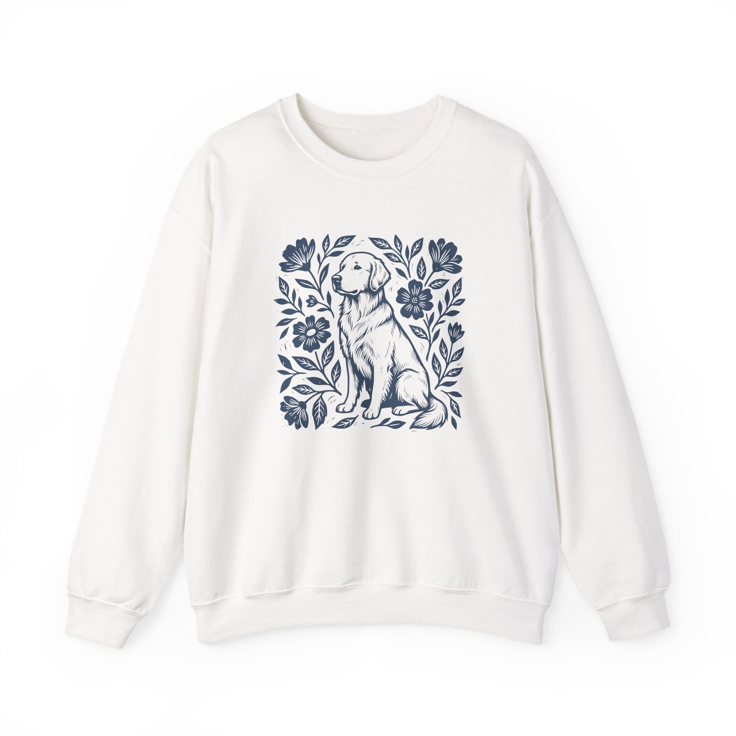 Golden Retriever Linocut Crewneck Sweatshirt White