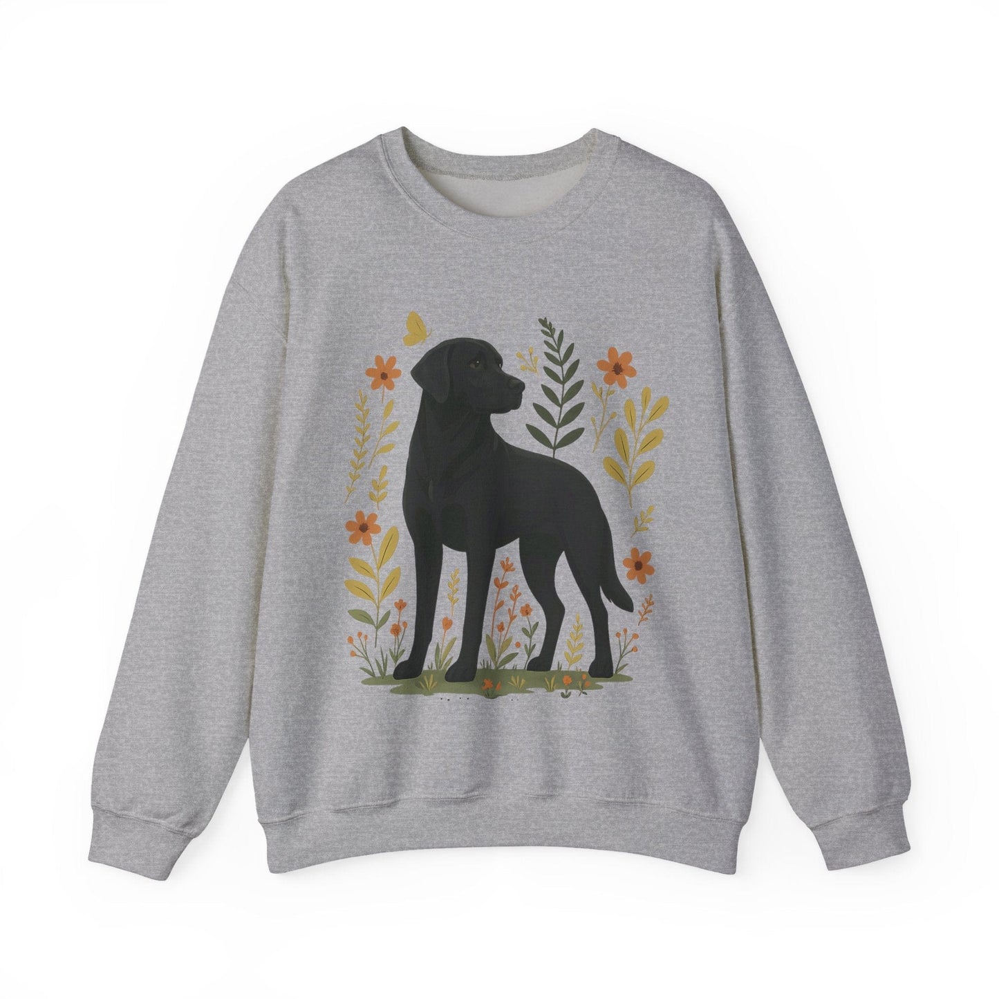 Black Labrador Flowers Crewneck Sweatshirt Sport Grey