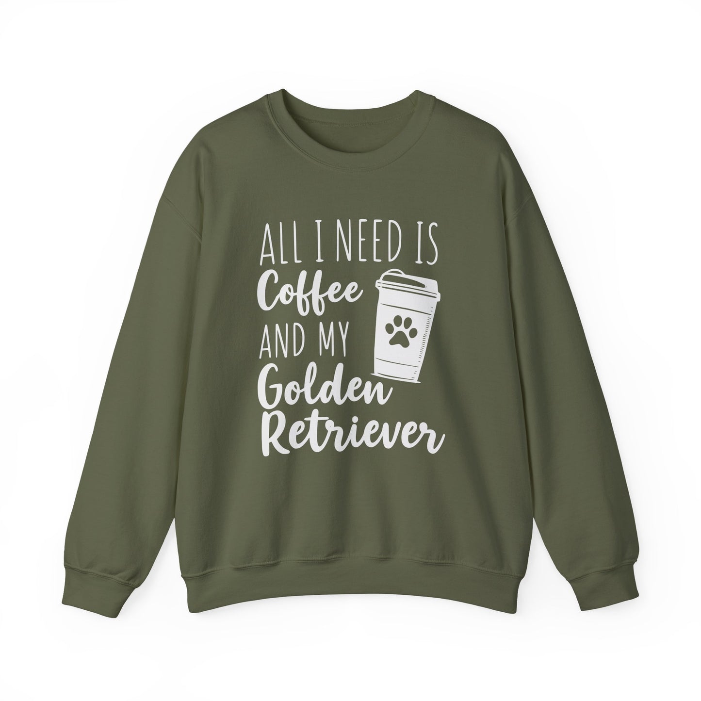 Coffee & My Golden Retriever Crewneck Sweatshirt Military Green