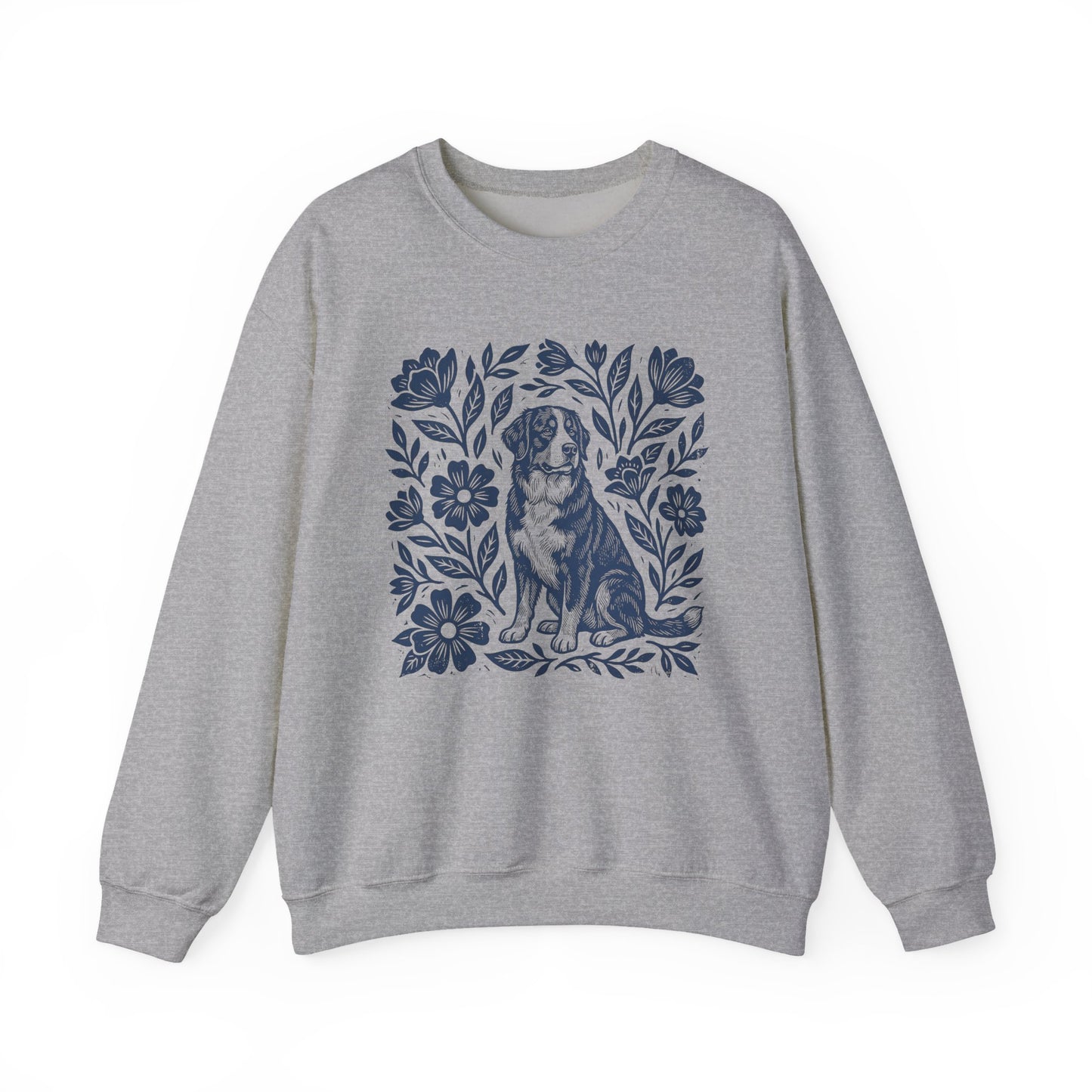 Bernese Mountain Dog Linocut Crewneck Sweatshirt Sport Grey
