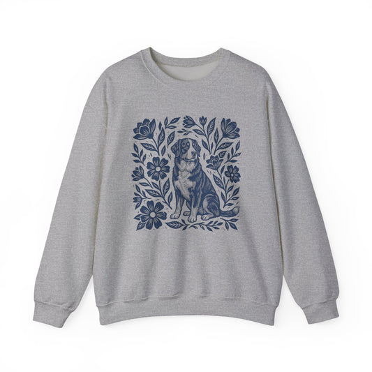 Bernese Mountain Dog Linocut Crewneck Sweatshirt Sport Grey