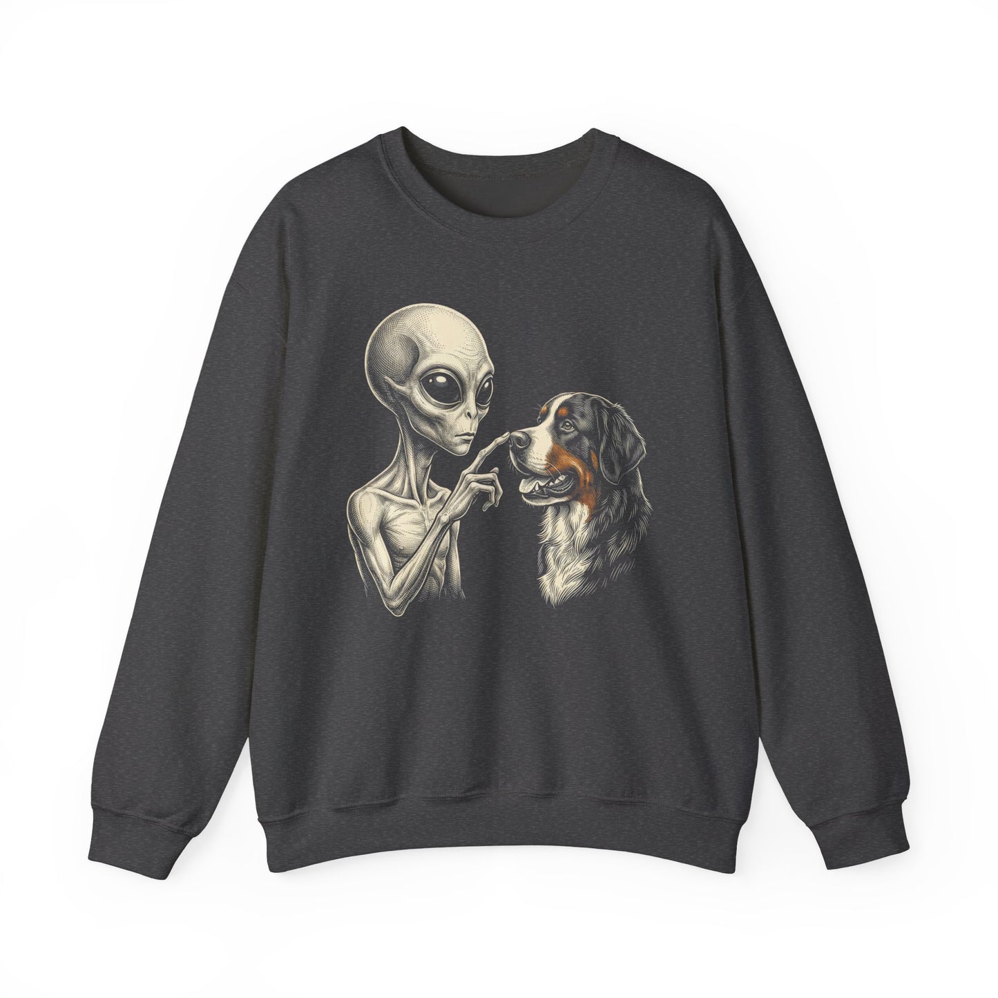 Alien & Bernese Mountain Dog Crewneck Sweatshirt Dark Heather