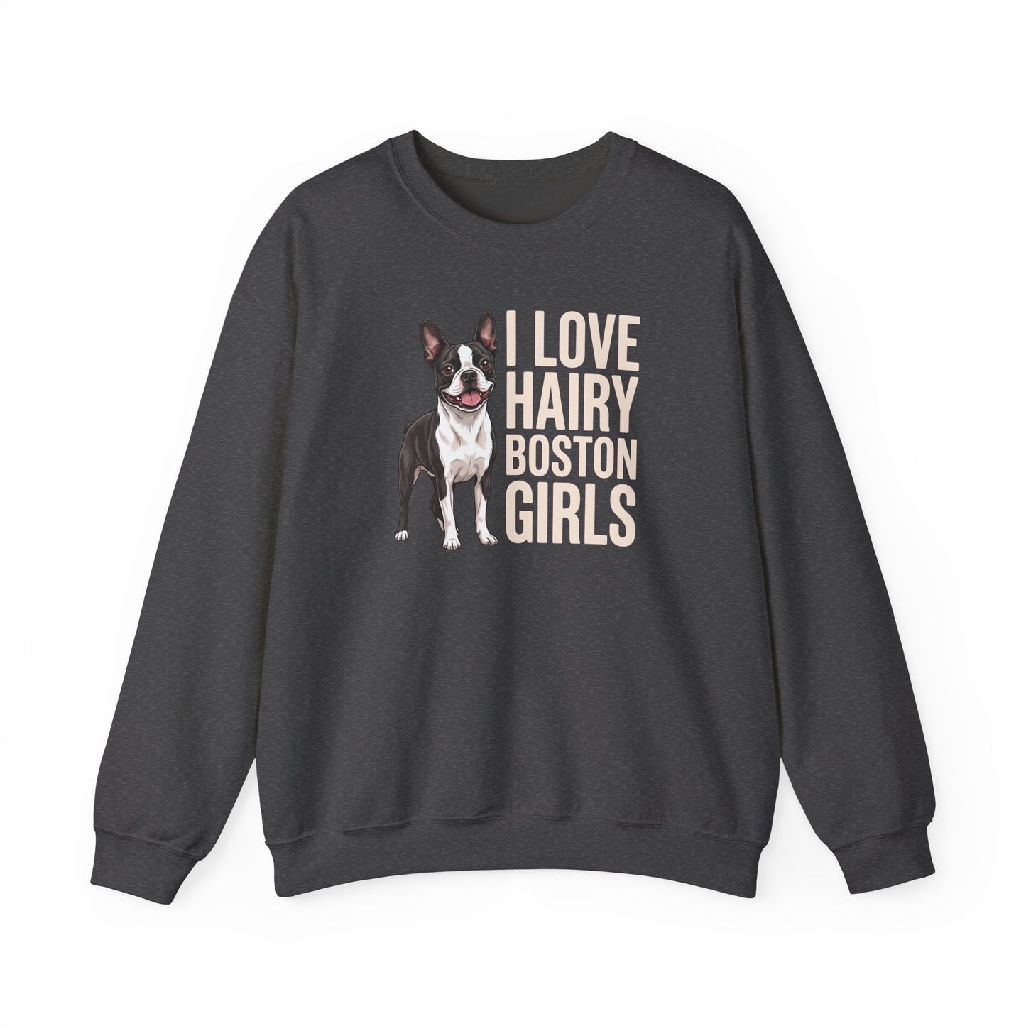 Boston Terrier Hairy Girls Crewneck Sweatshirt