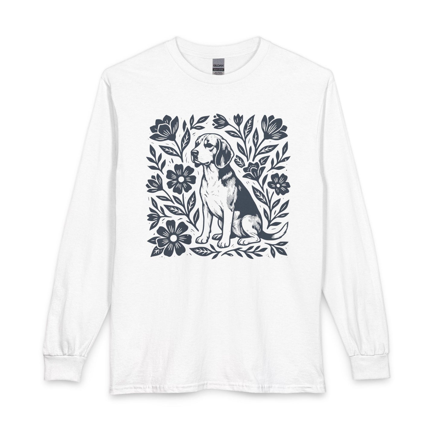 Beagle Linocut Flowers Long Sleeve