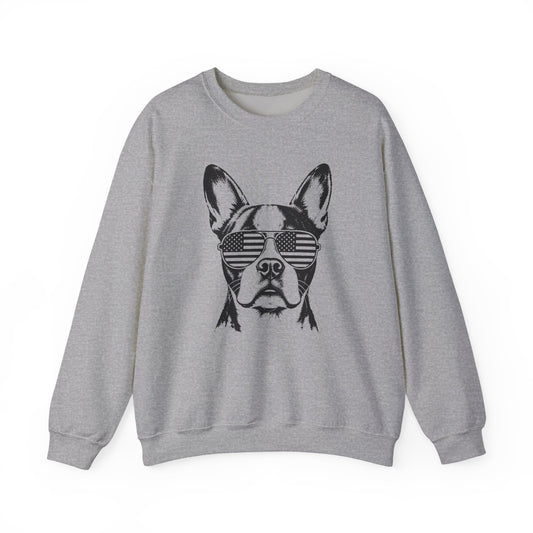Boston Terrier Flag Shades Crewneck Sweatshirt