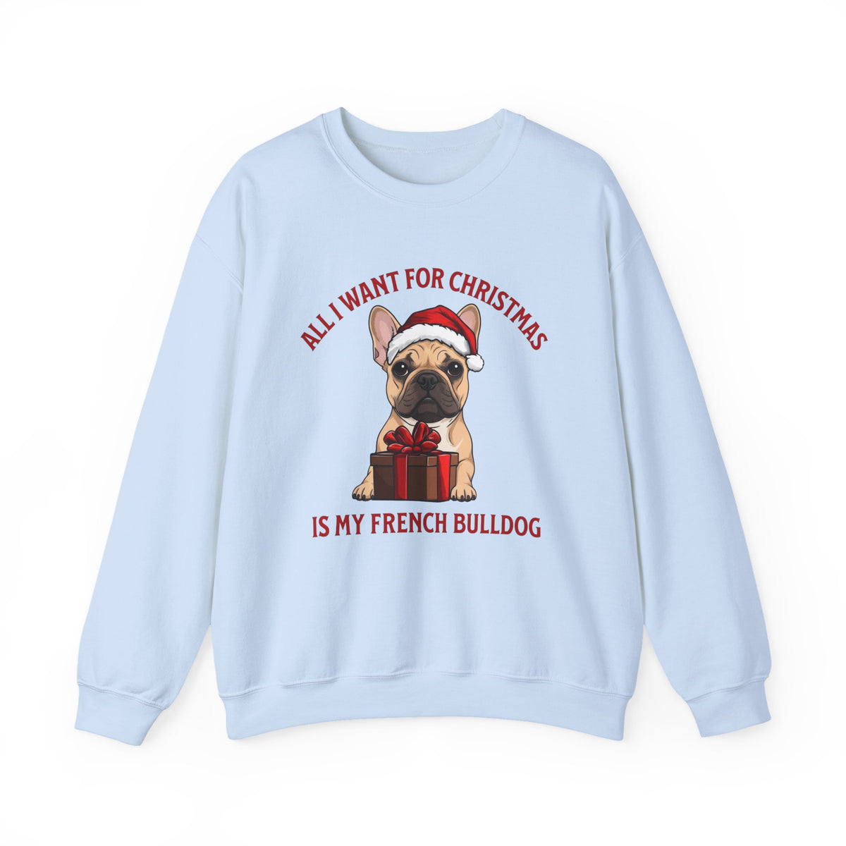 French Bulldog Christmas Crewneck Sweatshirt Light Blue
