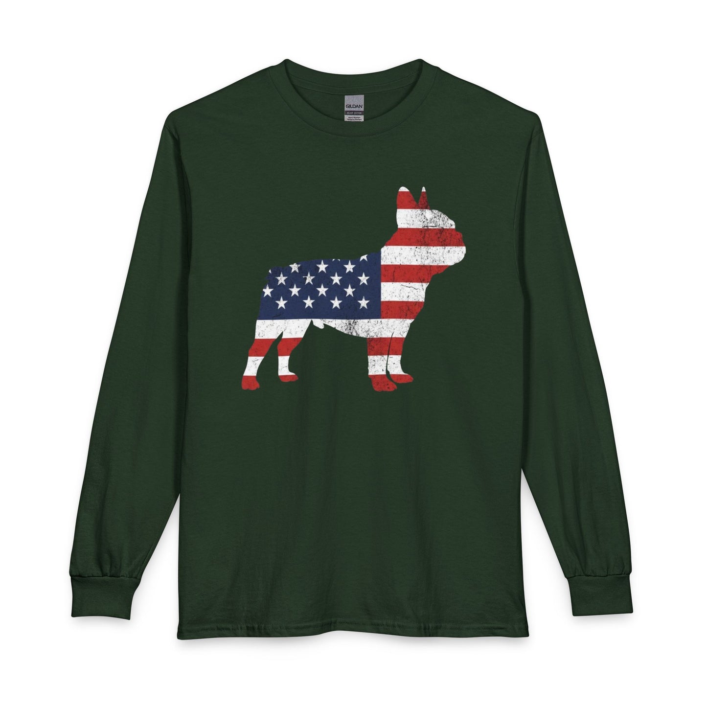 French Bulldog Silhouette USA Long Sleeve Forest Green