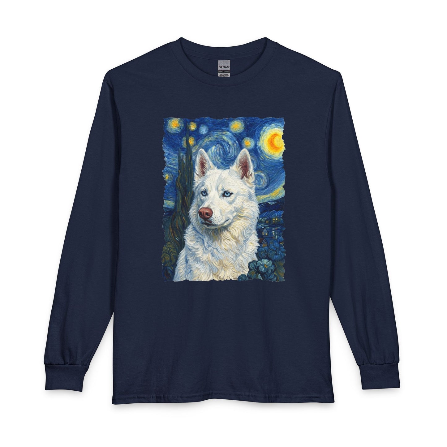 White Husky Van Gogh Long Sleeve