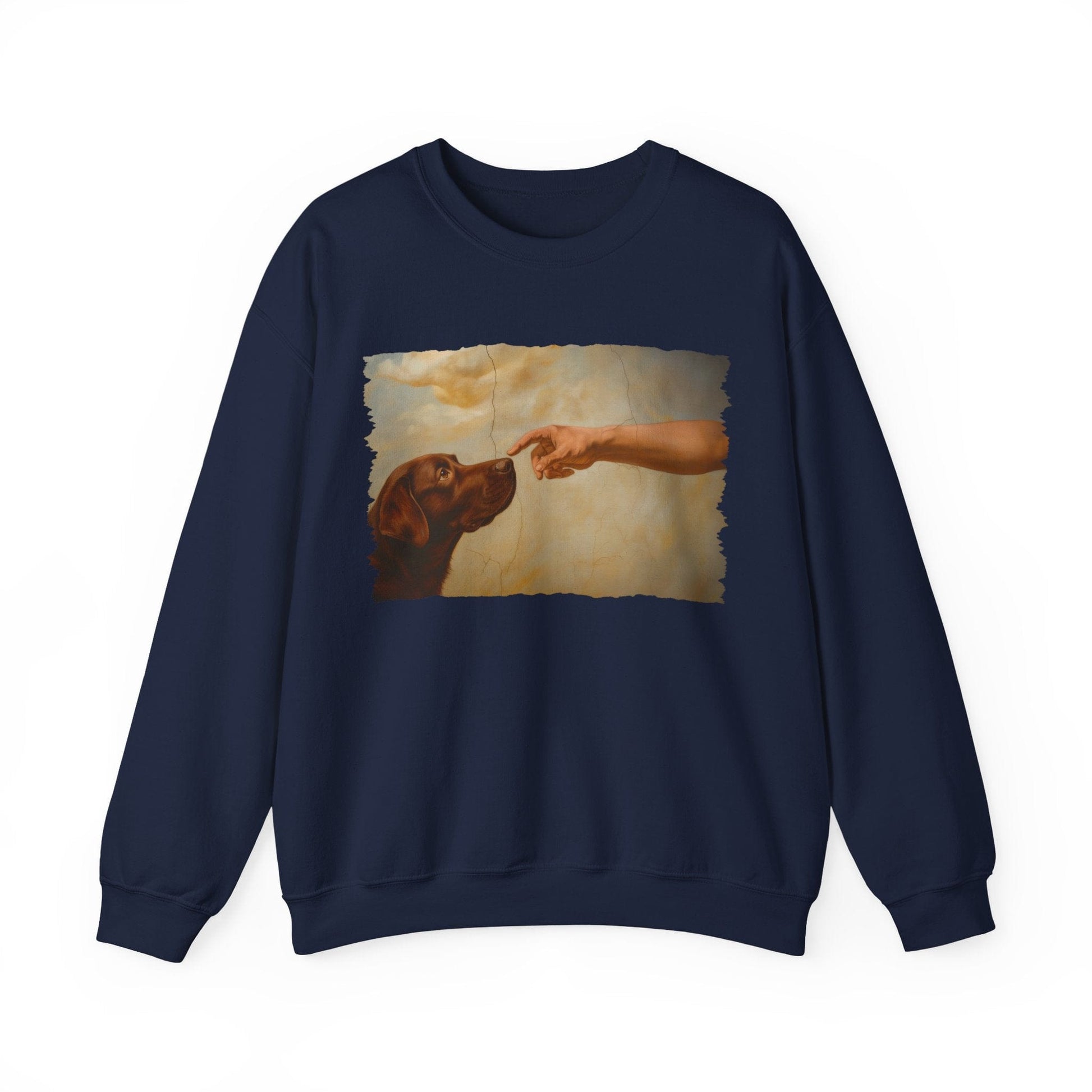 God Creates Chocolate Lab Crewneck Sweatshirt Navy