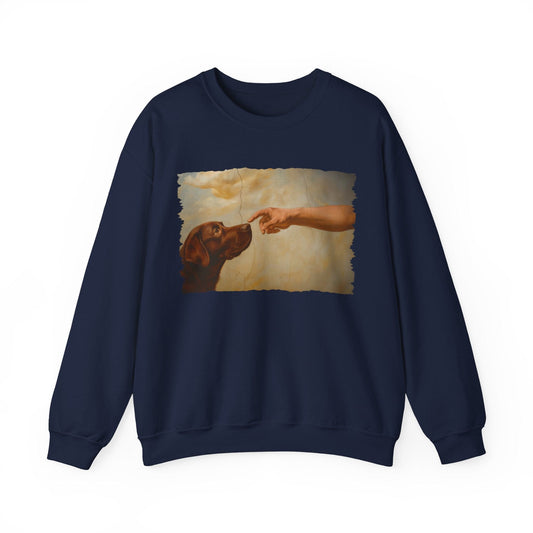 God Creates Chocolate Lab Crewneck Sweatshirt Navy