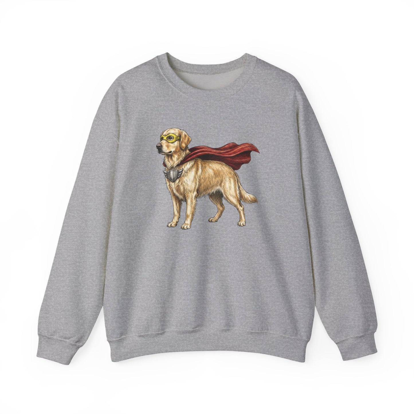 Golden Retriever Superhero Crewneck Sweatshirt Sport Grey