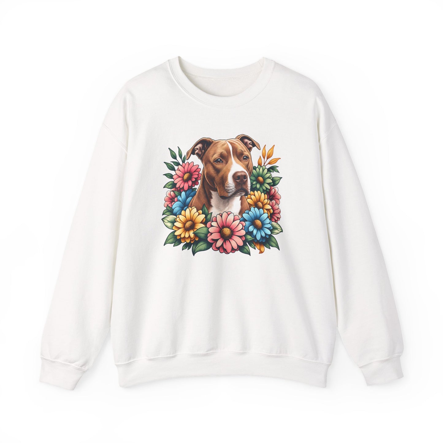Pitbull Red Nose Flower Wreath Crewneck Sweatshirt