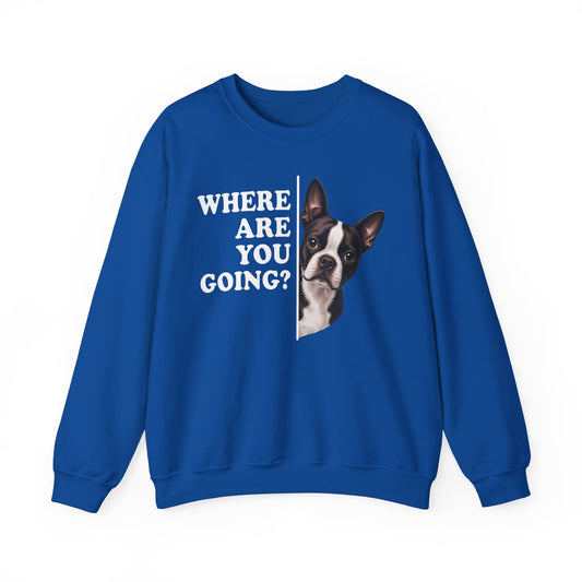 Boston Terrier Where Are You Going Crewneck Sweatshirt