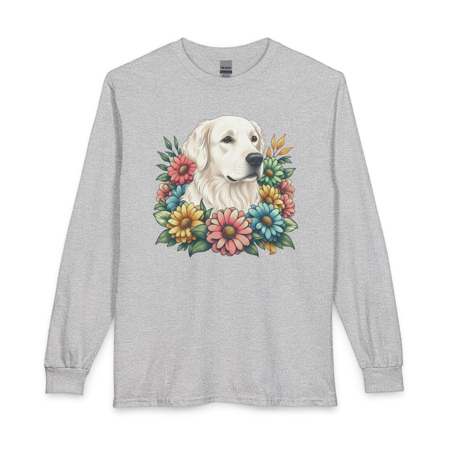 White Golden Retriever Flower Long Sleeve