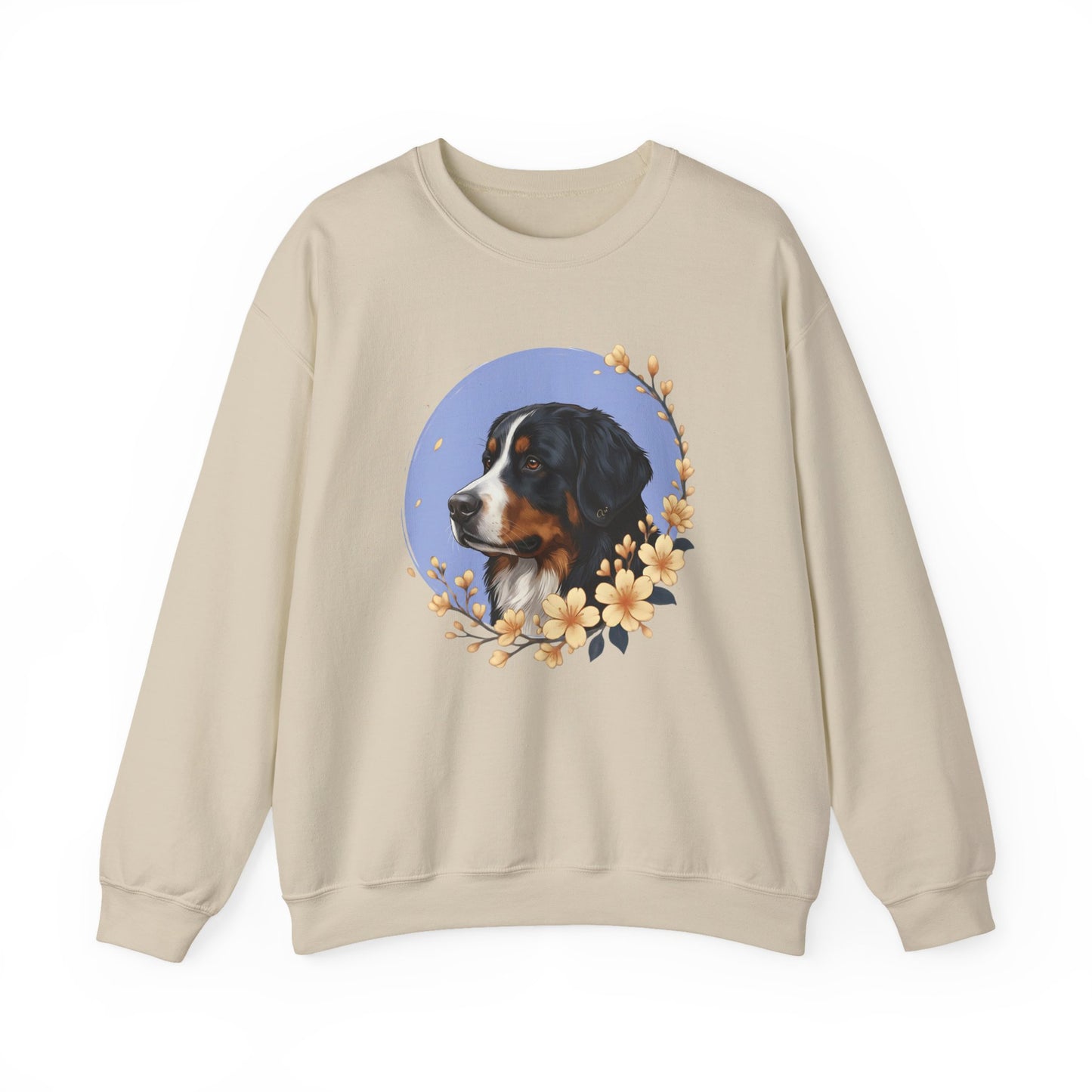 Bernese Mountain Dog Flowers Crewneck Sweatshirt Sand