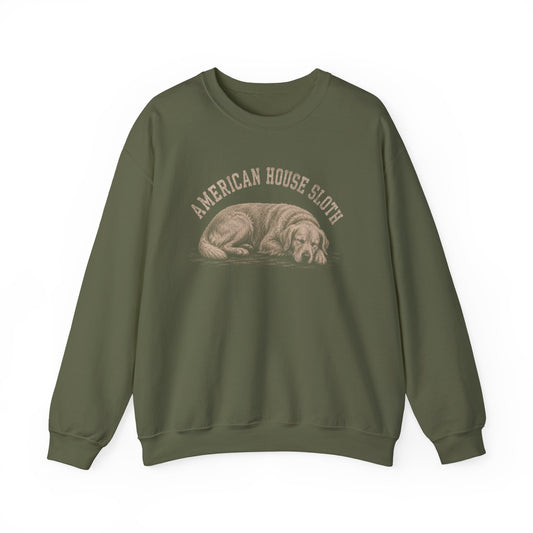 Golden Retriever Sloth Crewneck Sweatshirt Military Green