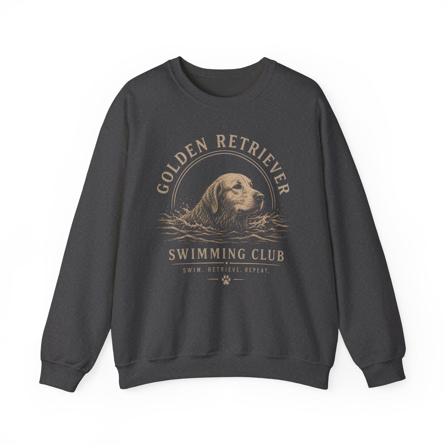 Golden Retriever Swimming Club Crewneck Sweatshirt Dark Heather