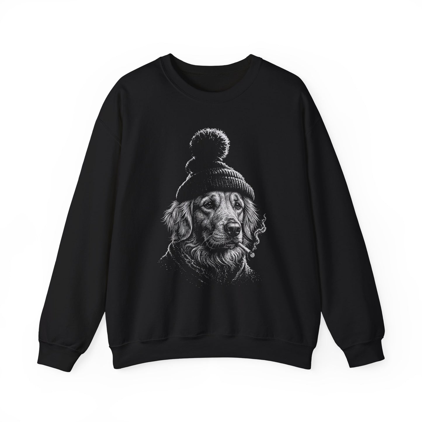 Golden Retriever Cigarette Crewneck Sweatshirt Black