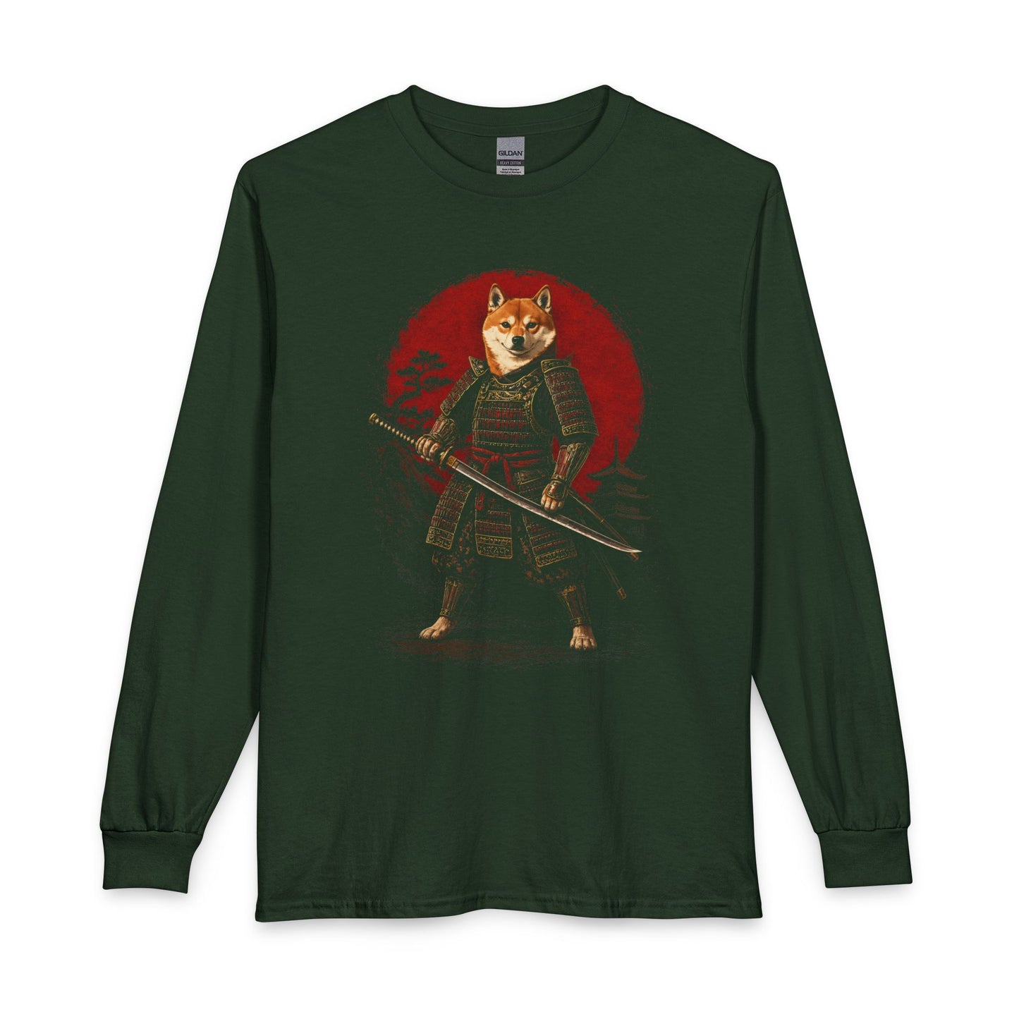 Shiba Inu Samurai II Long Sleeve Forest Green