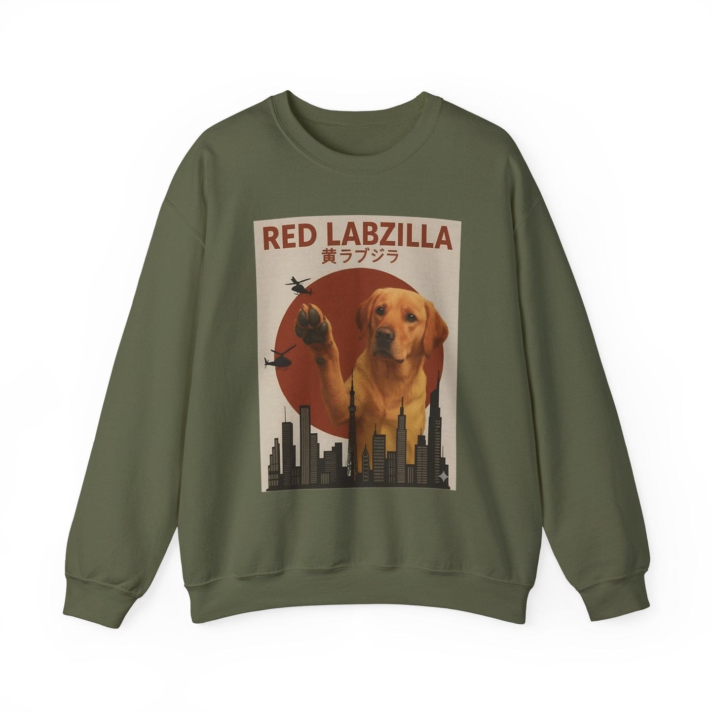 Red Labzilla Crewneck Sweatshirt Military Green