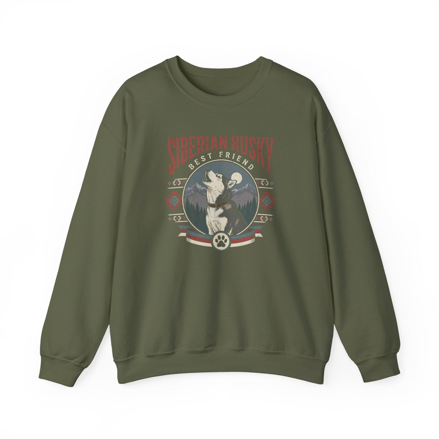 Siberian Husky Best Friend Crewneck Sweatshirt Military Green