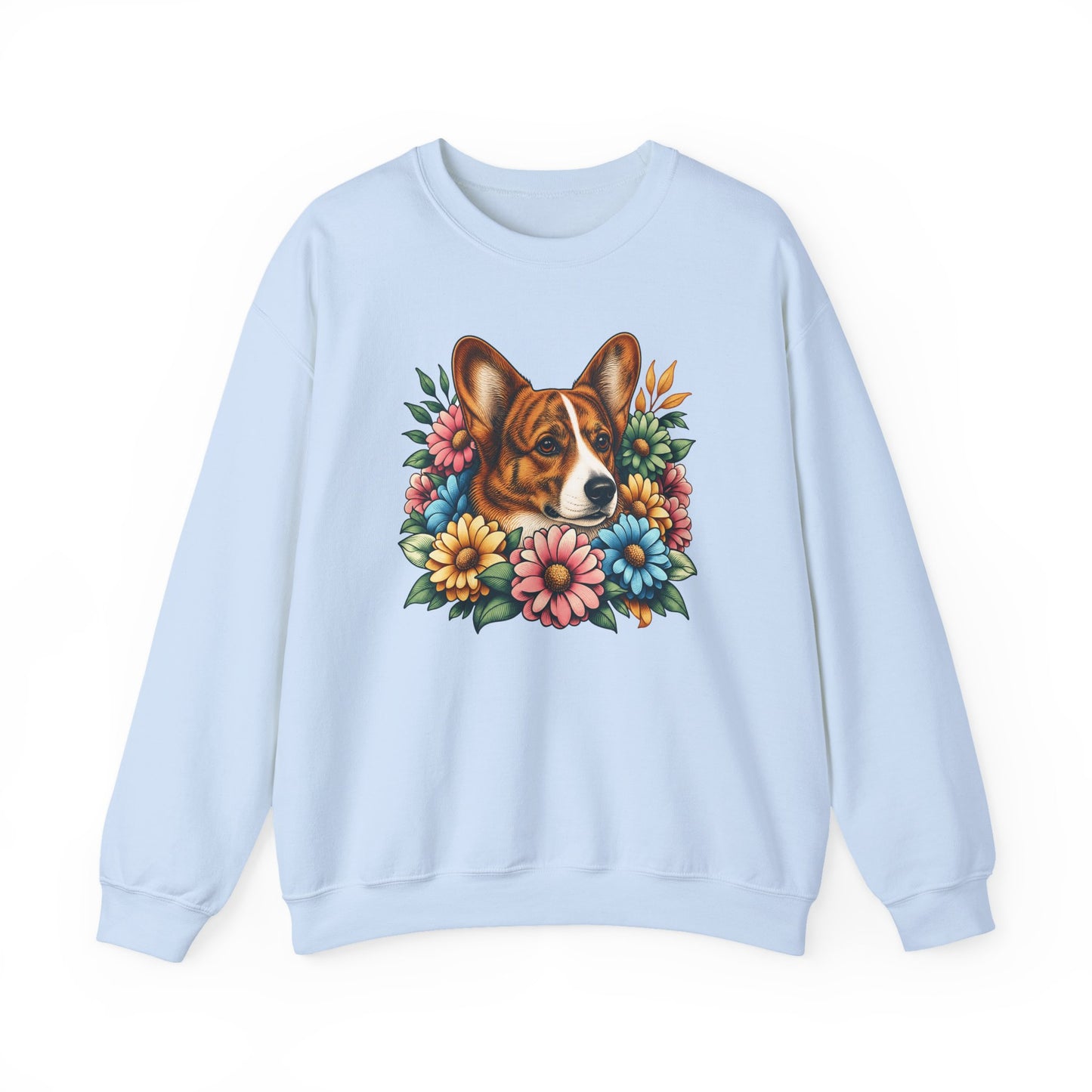Cardigan Welsh Corgi Red Brindle Flowers Crewneck Sweatshirt