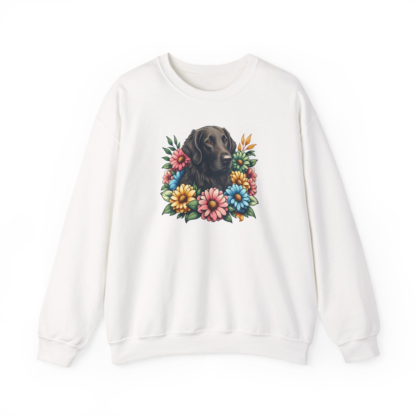 Flat Coated Retriever Flower Wreath Crewneck Sweatshirt