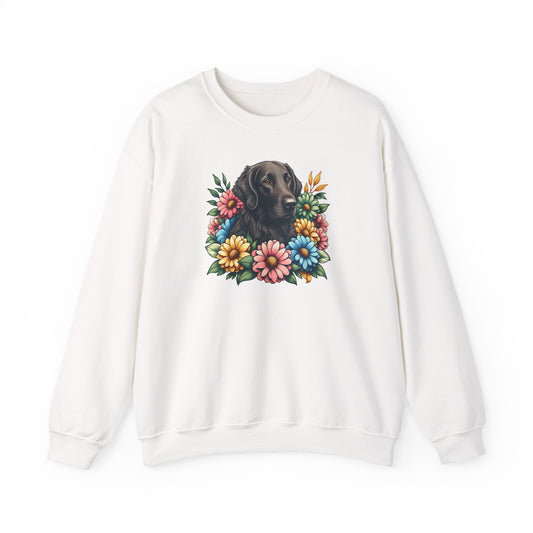Flat Coated Retriever Flower Wreath Crewneck Sweatshirt