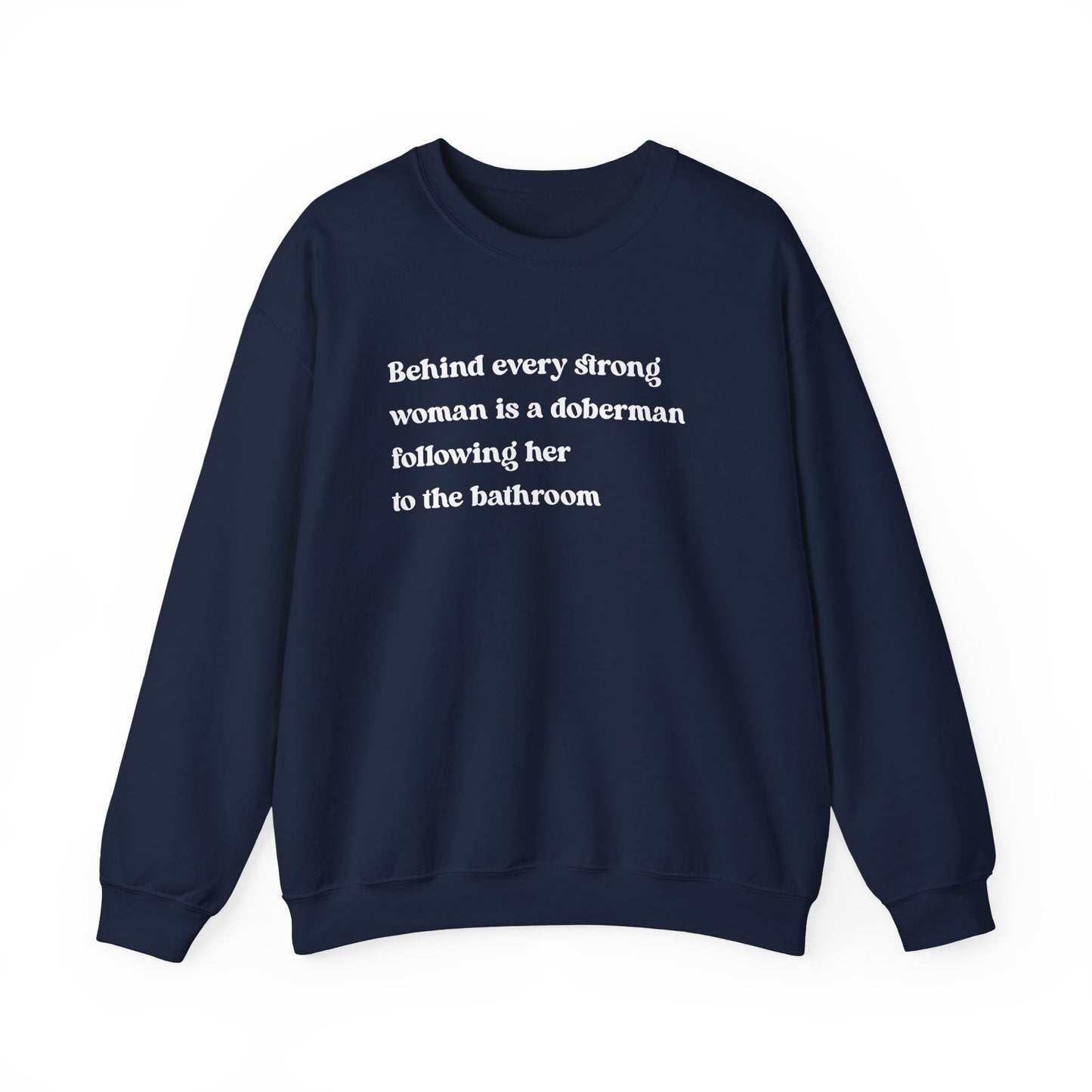 Doberman Strong Woman Crewneck Sweatshirt Navy