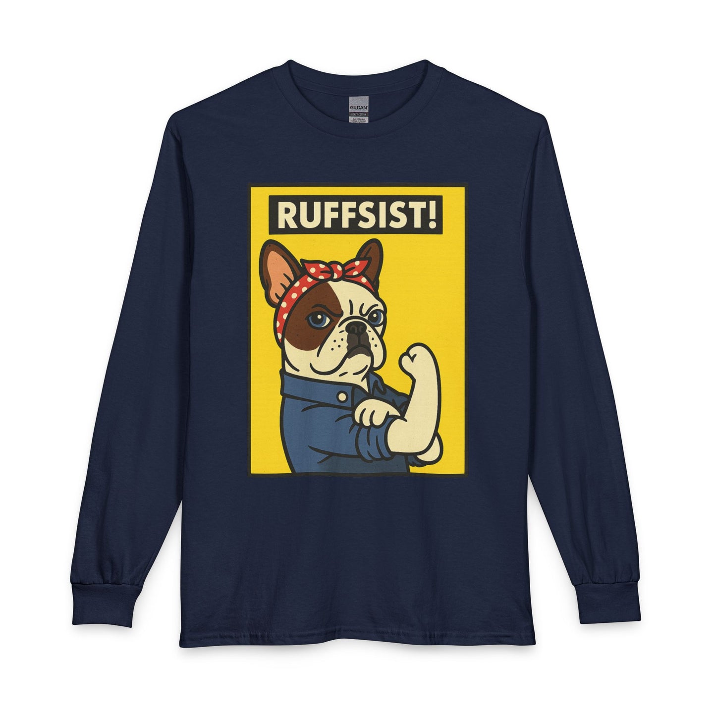 French Bulldog Rosie the Riveter Long Sleeve Navy