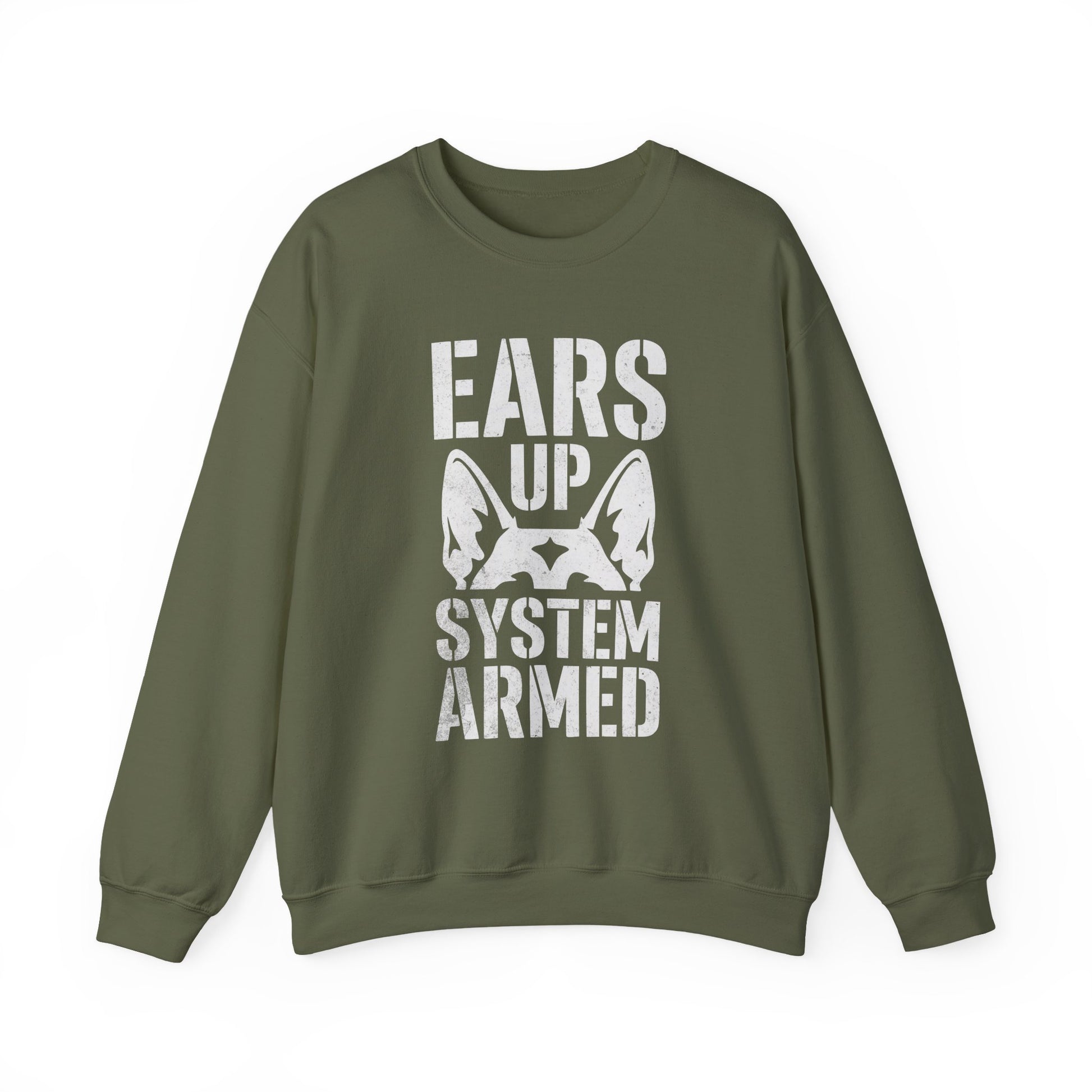 German Shepherd Alarm Crewneck Sweatshirt Military Green