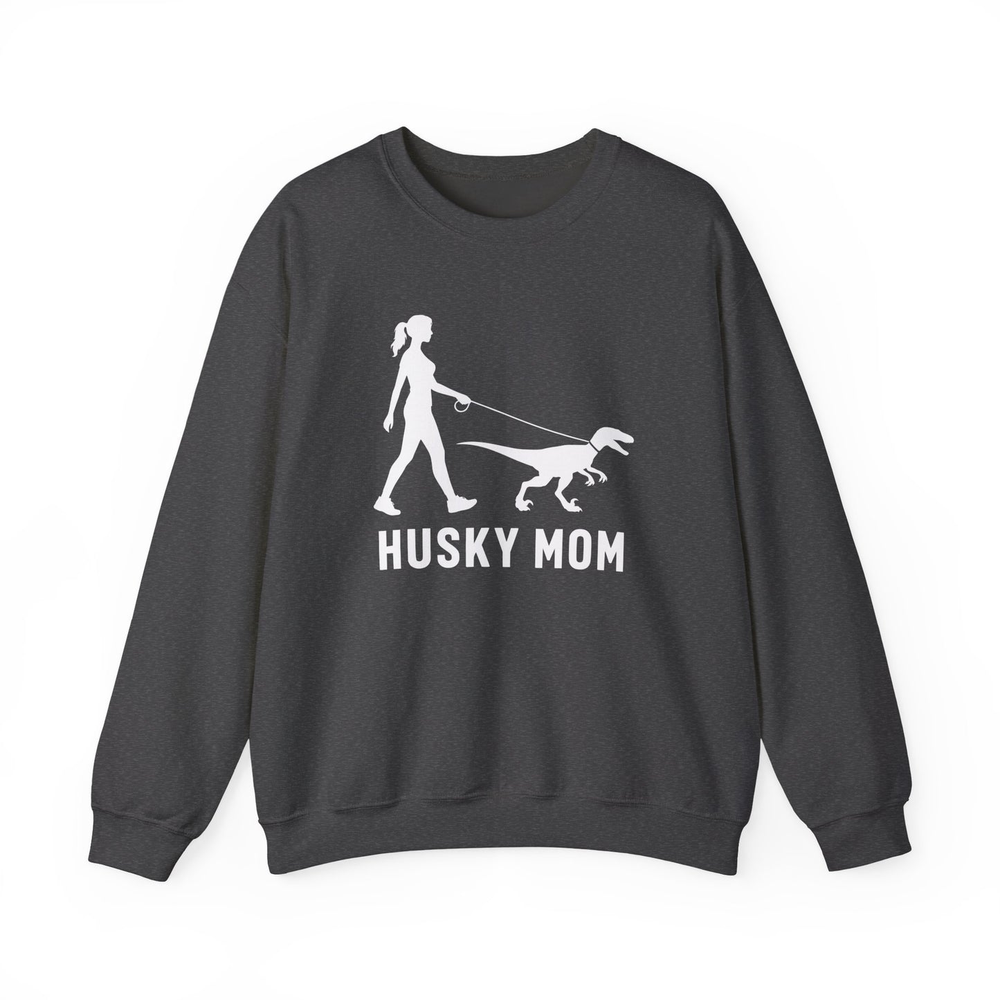 Husky Mom Velociraptor Crewneck Sweatshirt Dark Heather