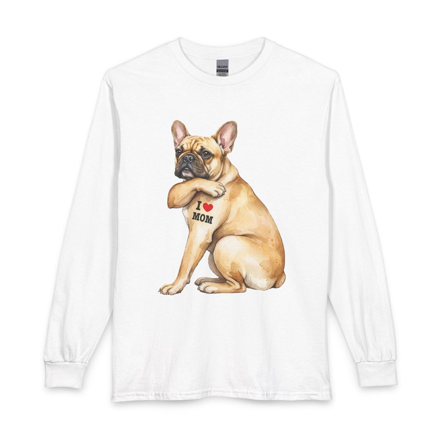 French Bulldog I Love Mom Long Sleeve White