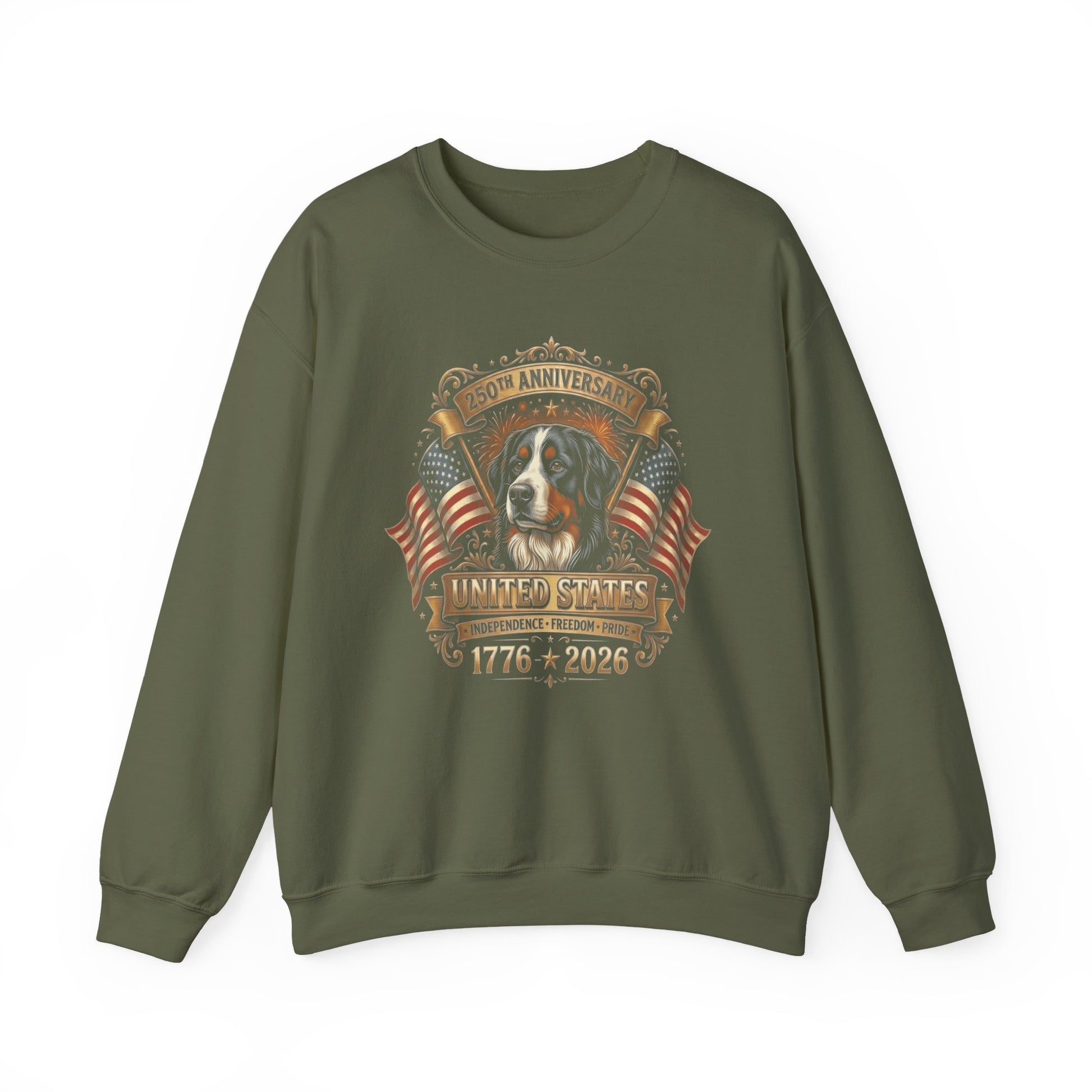 Bernese Mountain Dog 250 Years USA Crewneck Sweatshirt Military Green