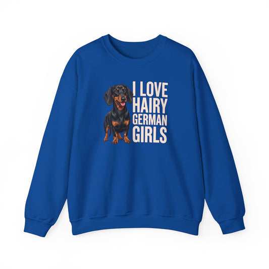 Dachshund Hairy German Girls Black and Tan Crewneck Sweatshirt Royal
