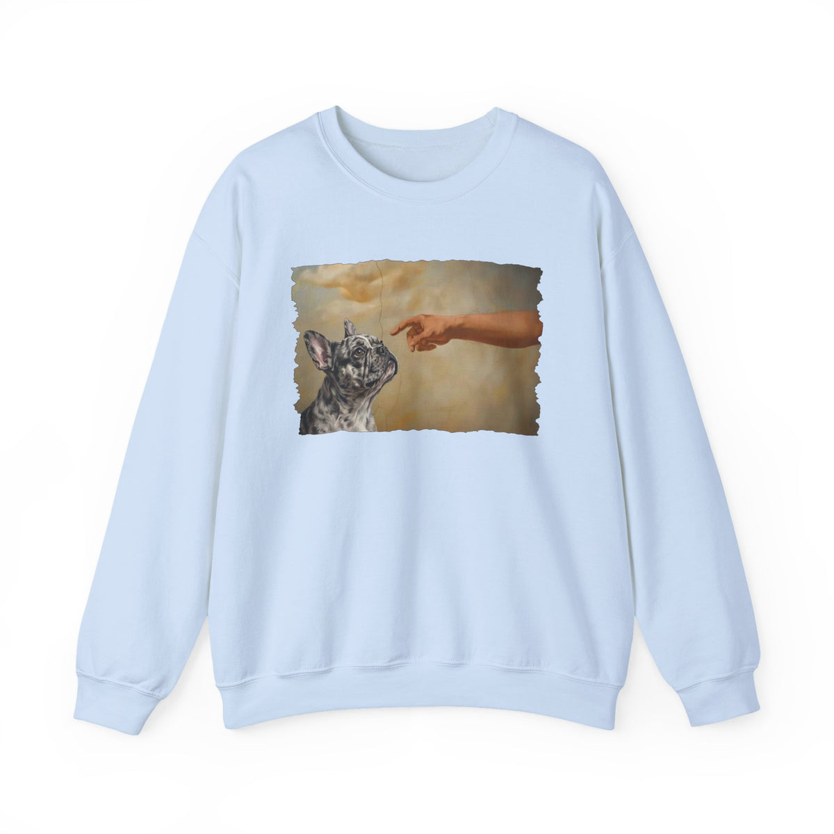 God Creates Merle Frenchie Crewneck Sweatshirt Light Blue