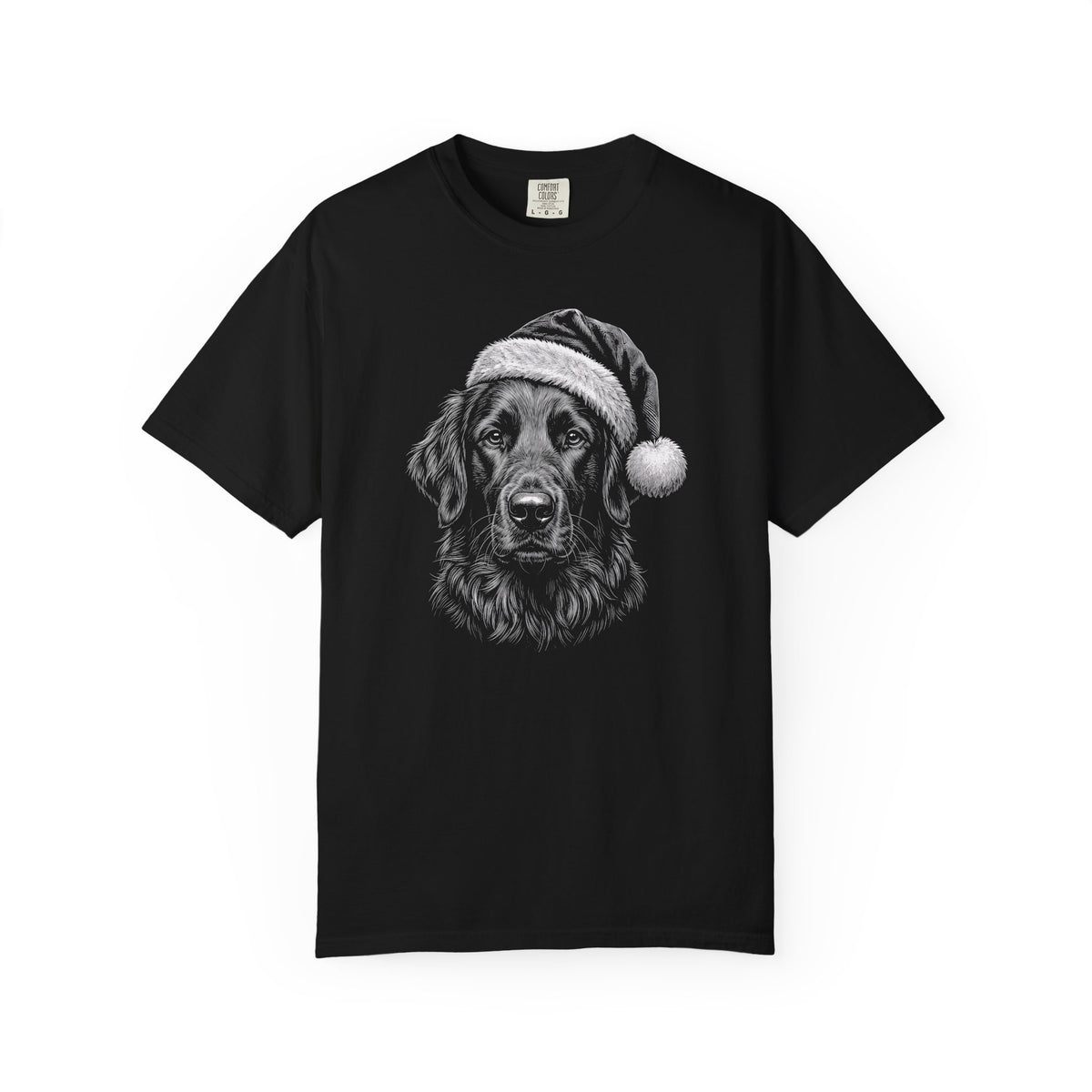 Flat Coated Retriever Christmas Santa Hat Premium Tee Black