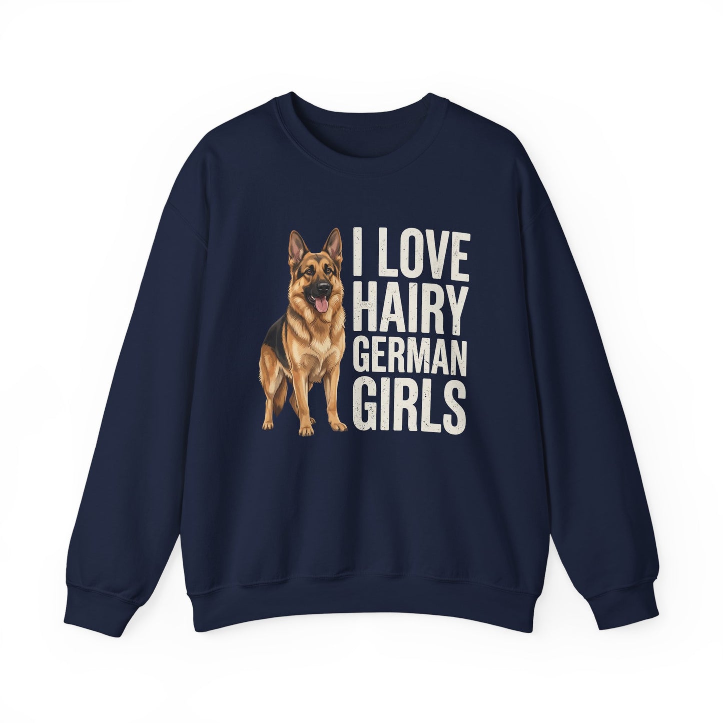 German Shepherd Hairy German Girls Crewneck Sweatshirt Navy