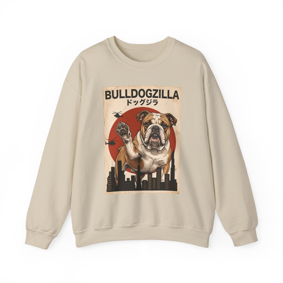 English Bulldog Bulldogzilla Crewneck Sweatshirt Sand