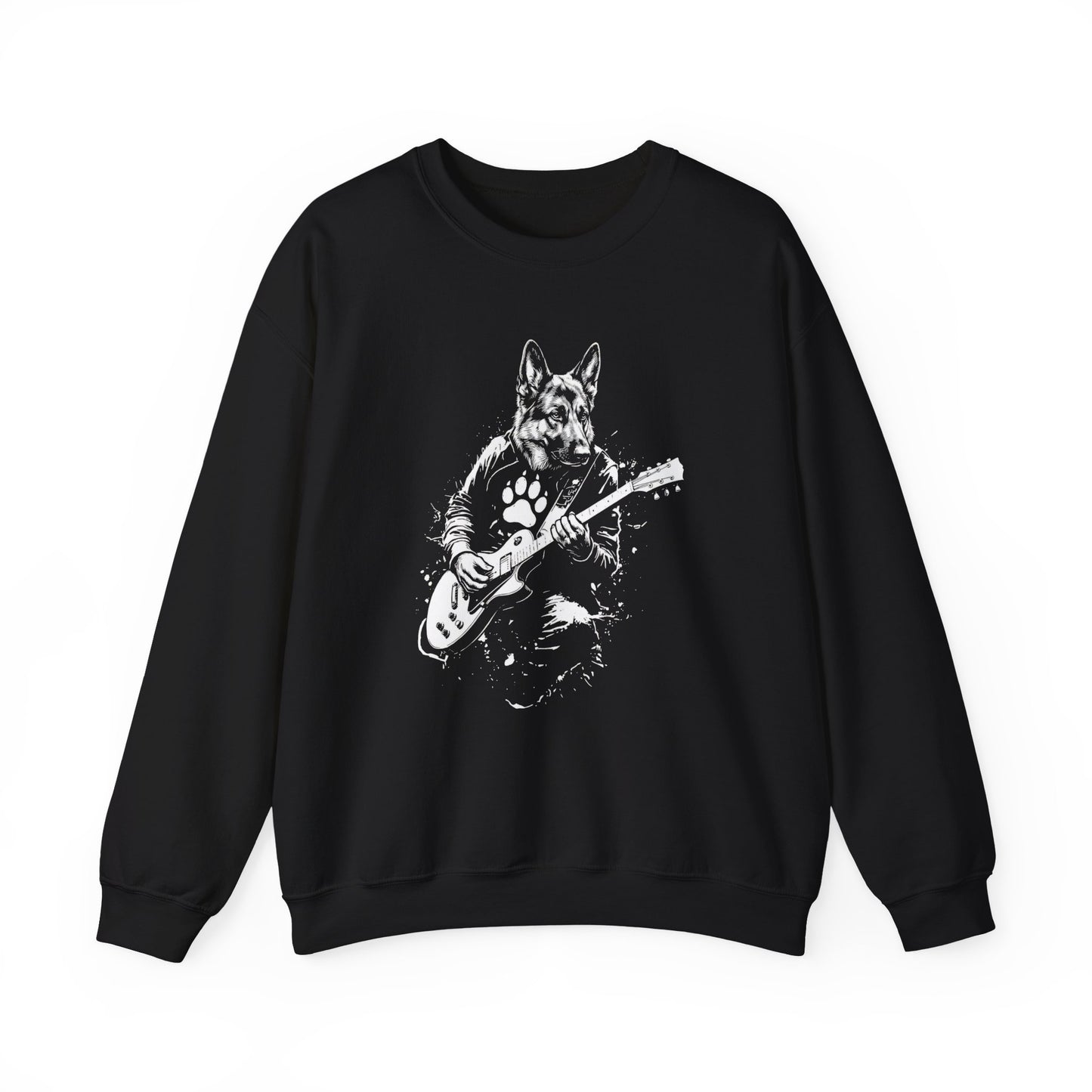 German Shepherd Guitar Crewneck Sweatshirt Black