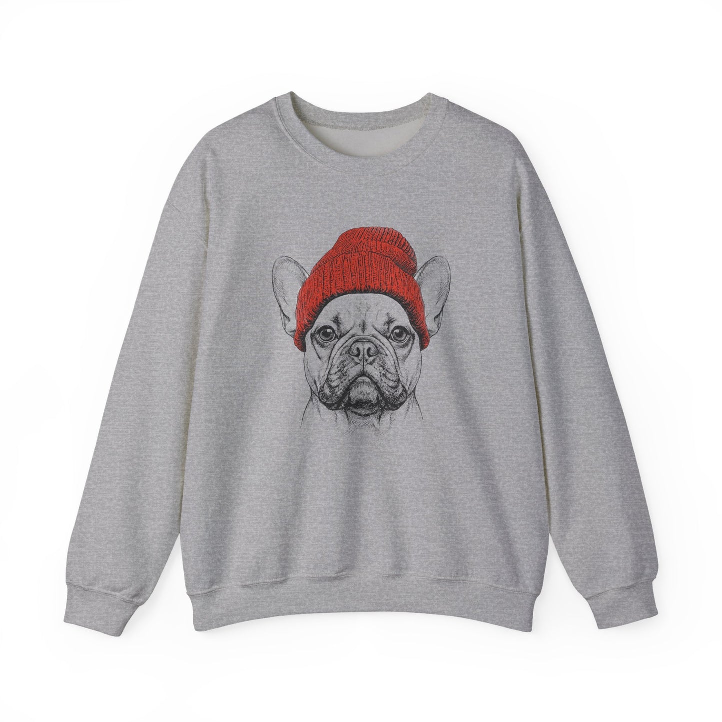 French Bulldog Beanie Crewneck Sweatshirt Sport Grey