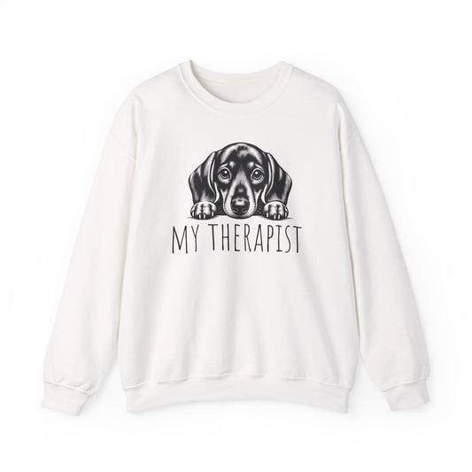 Dachshund My Therapist Crewneck Sweatshirt White
